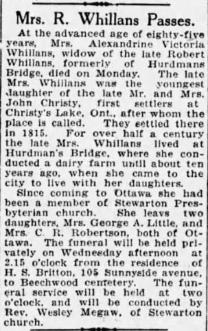 Alexandrine Christy Whillans Feb 19 1924 p 7 Ottawa Cit.