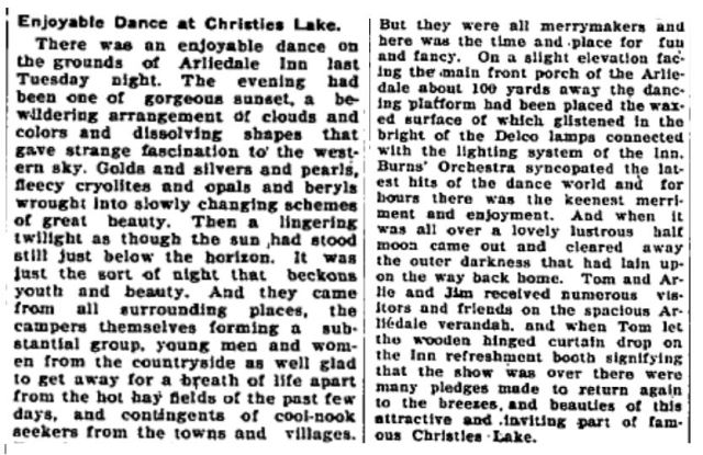 Christie Lake Dance July 10 1931 p 1