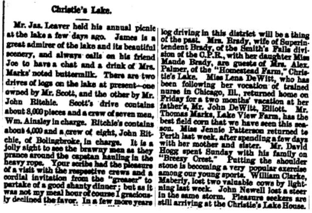 Christie Lake news July 14 1899 p 5 part 1