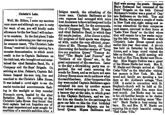 Christie Lake news June 1, 1900 p 1