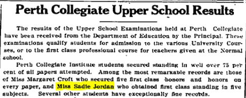 Sadie Jordan academic achievement