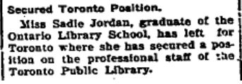 Sadie Jordan Toronto Library